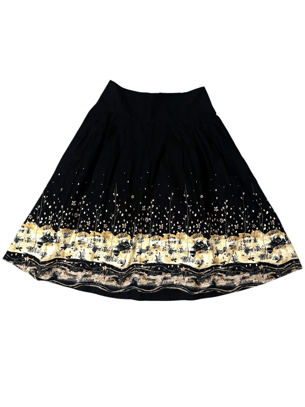 Covington Black A-Line Skirt with Cream Floral Border